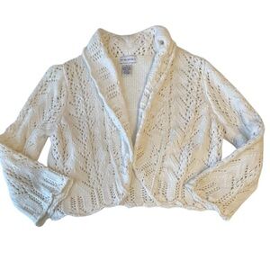 For The Republic Women's White Cable Knit Chunky Cardigan Sz M